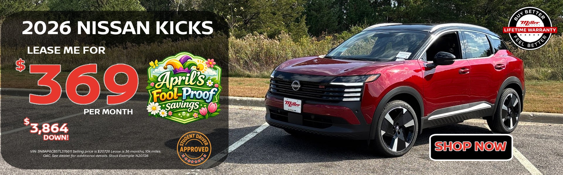 Big Savings on Nissan Kicks this month at Miller Auto