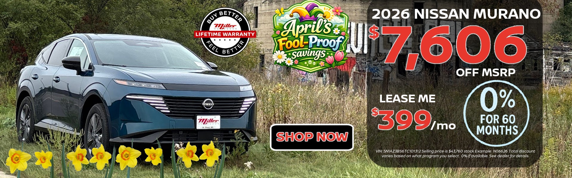 Big Savings this april on Nissan Murano at Miller Auto